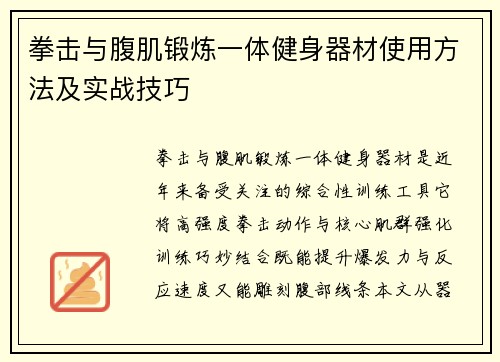 拳击与腹肌锻炼一体健身器材使用方法及实战技巧