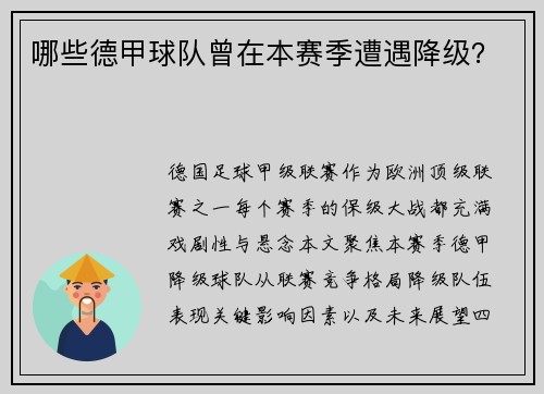 哪些德甲球队曾在本赛季遭遇降级？